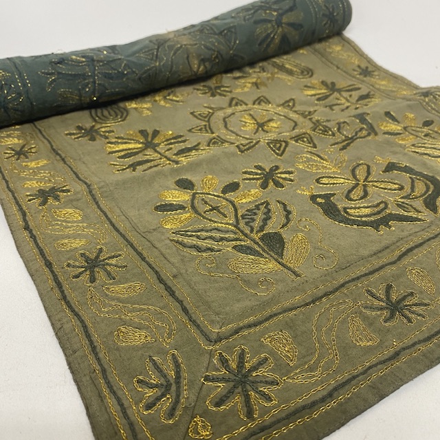 TABLE RUNNER, Indian Embroidered Blue Green Gold